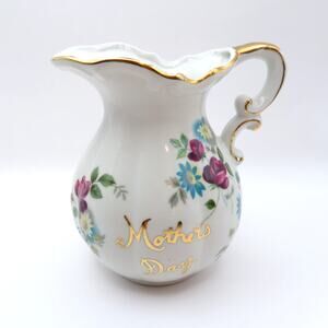 Tilso Japan Mother's Day Mini Pitcher Vase Hand Painted Floral Gold Trim 5.5"